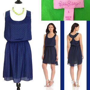 New Lilly Pulitzer Caliss Silk Blend & Sequins Dress In Navy Sz L